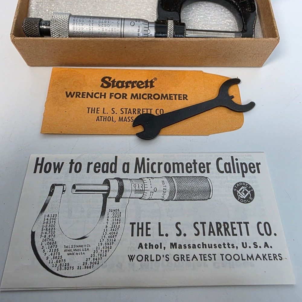 Starrett No 436-1IN Outside Micrometer 0-1 Inch Precision Tool With Box Wrench - Picture 2 of 4